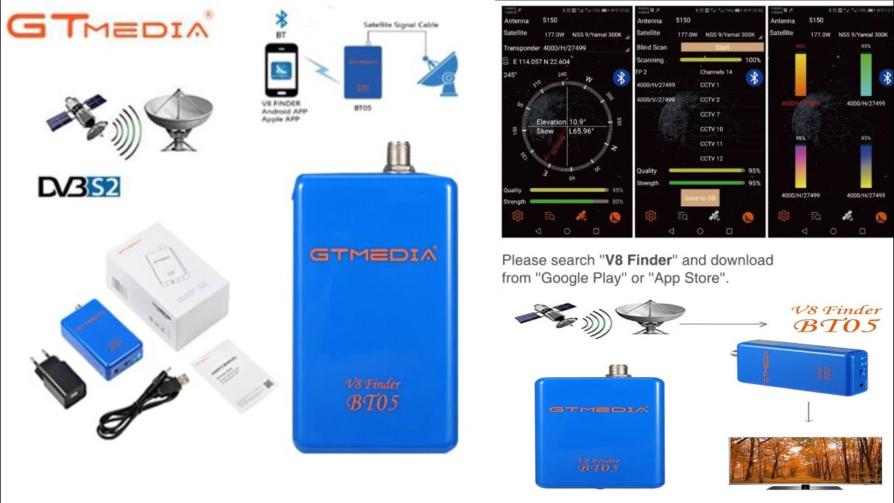 GTmedia V8 δ BT05 1080p h.264, ȵ̵   IOS DVB-S2  ,  BT Sat-Finder  gtmedia bt03
